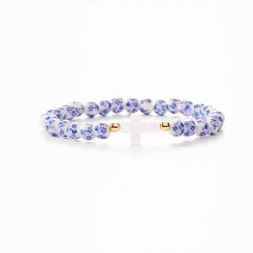 NEW HOLY WATER BRACELET women's porcelain bead cross bracelet in gold